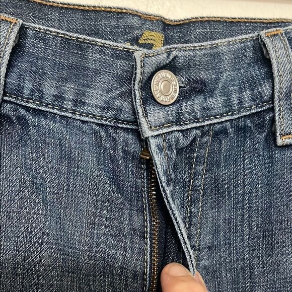 7 For All Mankind Men's Blue Factory Distressed Bootcut Denim Jeans - Picture 3 of 11